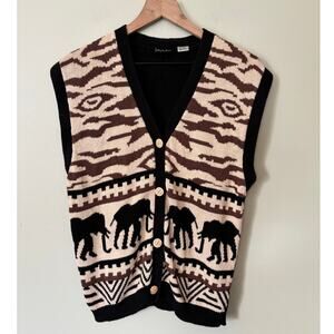 Vtg 90s Anthony Mark Hankins Zebra Elephant Sweater Vest M